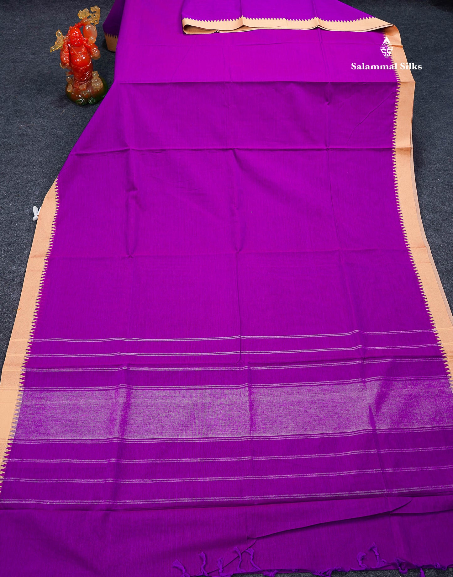 Beautiful Purple Plain Pure Cotton Saree With Contrast Sandal Traditional Border