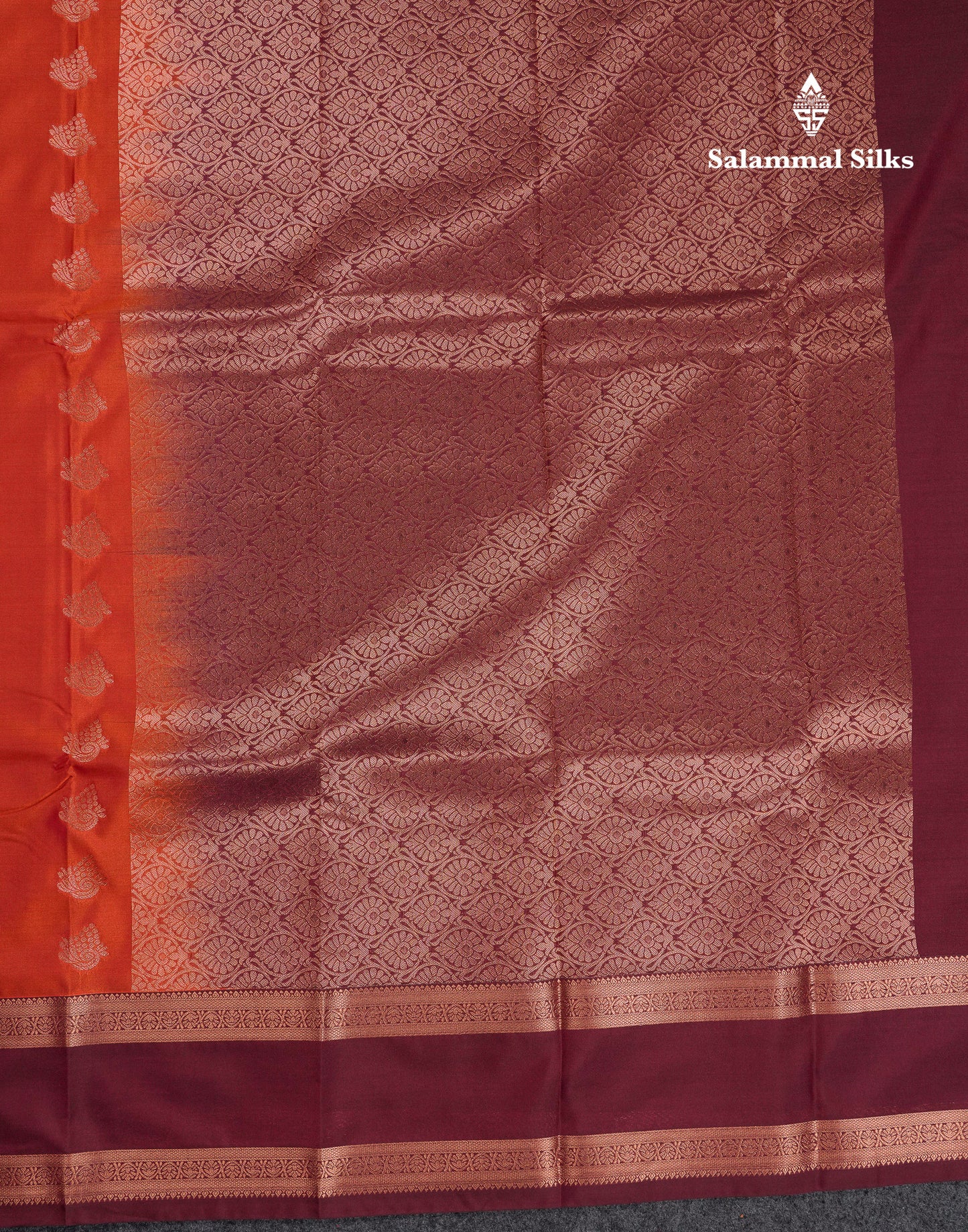 Beautiful Rust Orange Semi Silk Saree With Contrast Dark Brown Traditional Gap Border