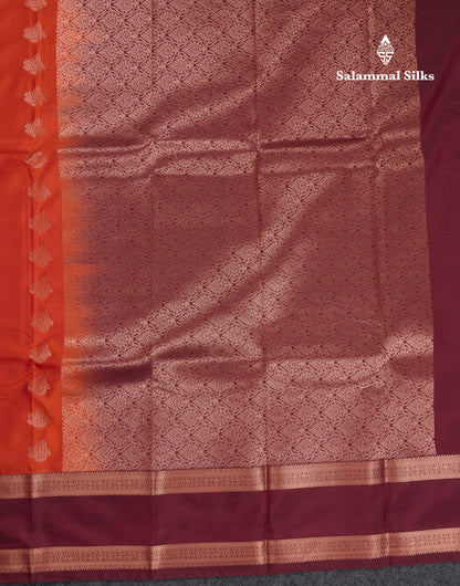 Beautiful Rust Orange Semi Silk Saree With Contrast Dark Brown Traditional Gap Border