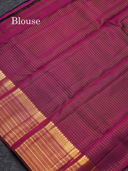 Beautiful Dark Purple Small Zari Checks With Butta Pure Kanjivaram Silk Saree With Traditional Border