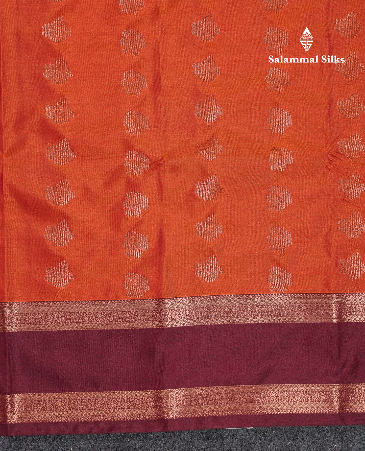 Beautiful Rust Orange Semi Silk Saree With Contrast Dark Brown Traditional Gap Border