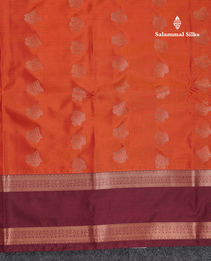 Beautiful Rust Orange Semi Silk Saree With Contrast Dark Brown Traditional Gap Border