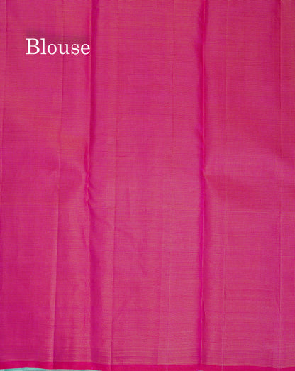 Beautiful Pink Fancy Vairaoosi Pure Kanjivaram Silk Saree with Contrast Rexona Green Blouse