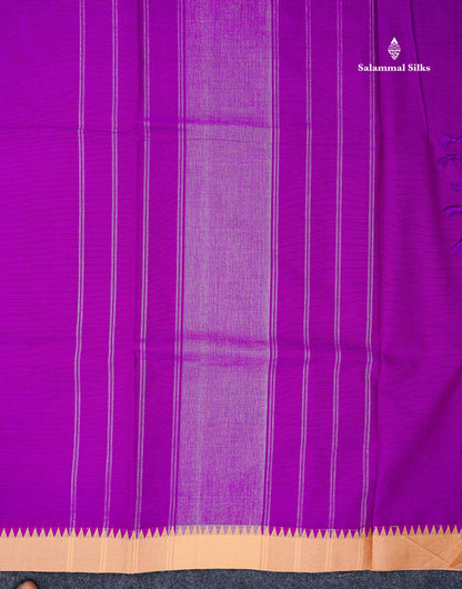 Beautiful Purple Plain Pure Cotton Saree With Contrast Sandal Traditional Border