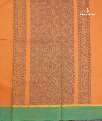 Pure Cotton Saree - Dual Tone Mustard Yellow Colour Body Thread Butta With Contrast Sapphire Green Border