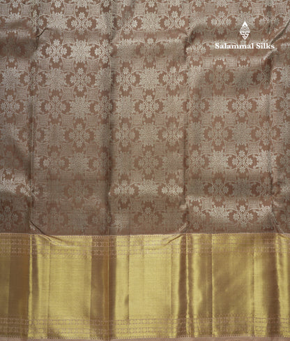 Kanjivaram Light Chocolet Pure Silk Saree With Peach Long Border