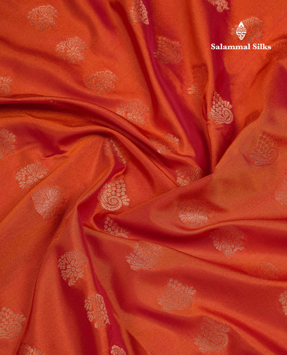 Beautiful Rust Orange Semi Silk Saree With Contrast Dark Brown Traditional Gap Border