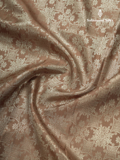 Kanjivaram Light Chocolet Pure Silk Saree With Peach Long Border