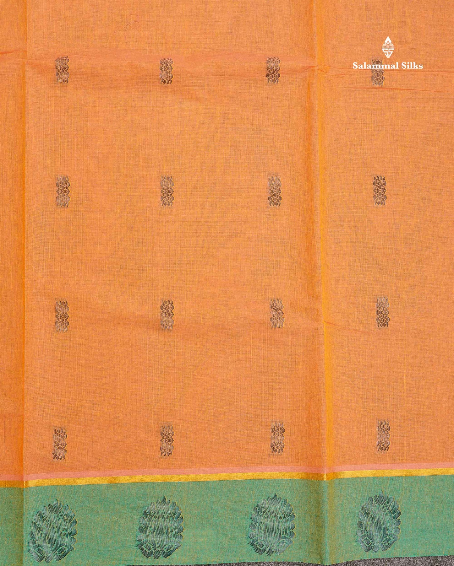 Pure Cotton Saree - Dual Tone Mustard Yellow Colour Body Thread Butta With Contrast Sapphire Green Border