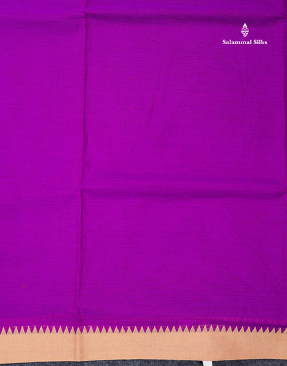 Beautiful Purple Plain Pure Cotton Saree With Contrast Sandal Traditional Border