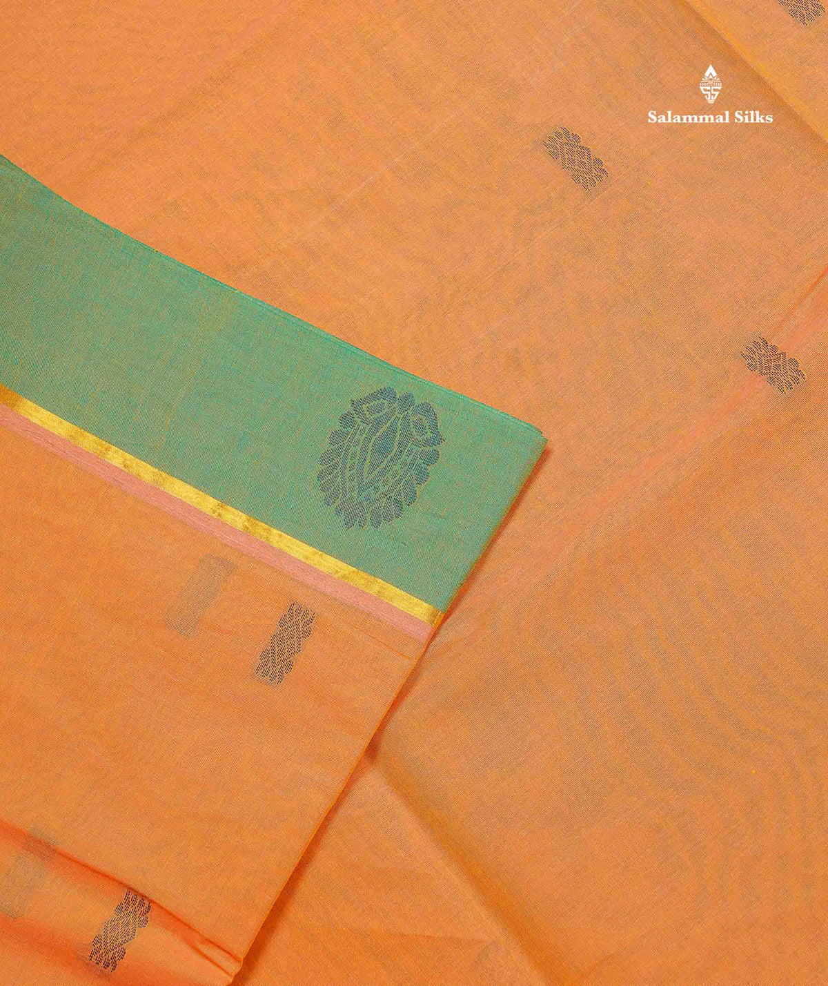 Pure Cotton Saree - Dual Tone Mustard Yellow Colour Body Thread Butta With Contrast Sapphire Green Border