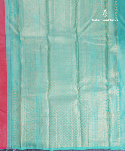 Beautiful Pink Fancy Vairaoosi Pure Kanjivaram Silk Saree with Contrast Rexona Green Blouse