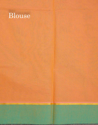 Pure Cotton Saree - Dual Tone Mustard Yellow Colour Body Thread Butta With Contrast Sapphire Green Border