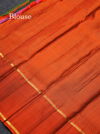 Beautiful Bottle Green Small Zari Checks Pure Kanjivaram Silk Saree With Contrast Dual Tone Brown Traditional Border