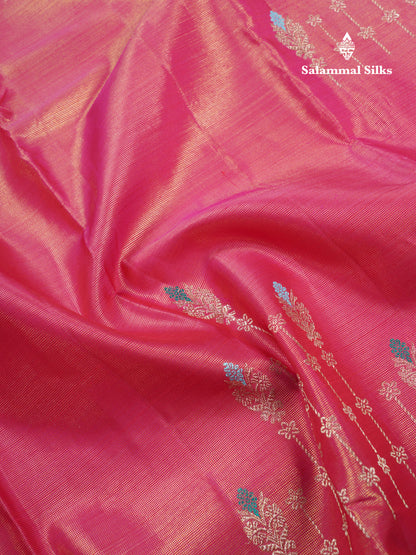 Beautiful Pink Fancy Vairaoosi Pure Kanjivaram Silk Saree with Contrast Rexona Green Blouse