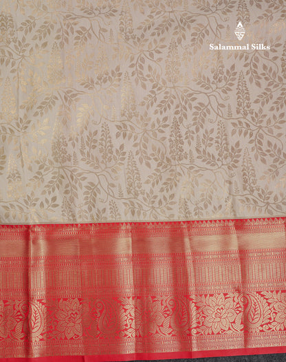 Beautiful Half White Semi Silk Saree With Contrast Chilly Red Traditional Evening Morning Border