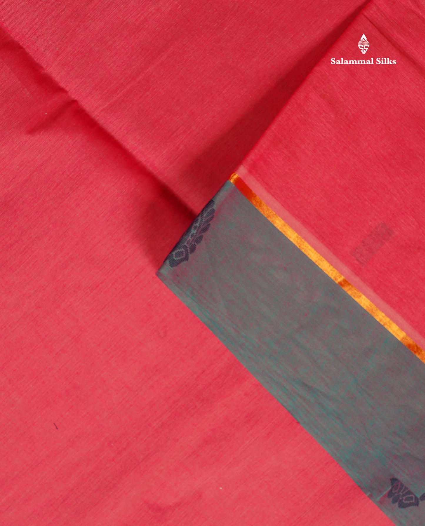 Pure Cotton Saree - Peach Colour Body Thread Butta With Contrast Sapphire Green Border