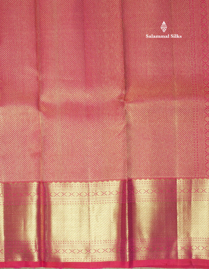 Dual tone Reddish Pink Pure Kanjivaram Silk Saree with Gold Zari Border