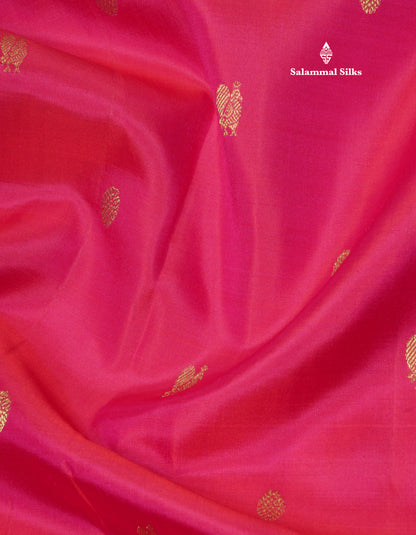 Dual tone Reddish Pink Pure Kanjivaram Silk Saree with Gold Zari Border