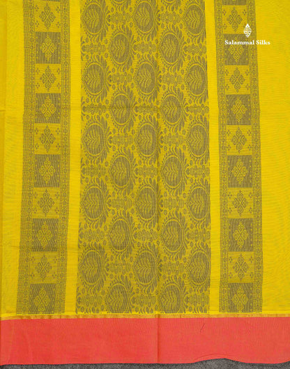 Pure Cotton Saree - Green Colour Body Thread Butta With Contrast Pink Border