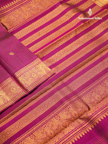 Beautiful Bottle Green Small Zari Checks With Butta Pure Kanjivaram Silk Saree With Traditional Evening Morning Border