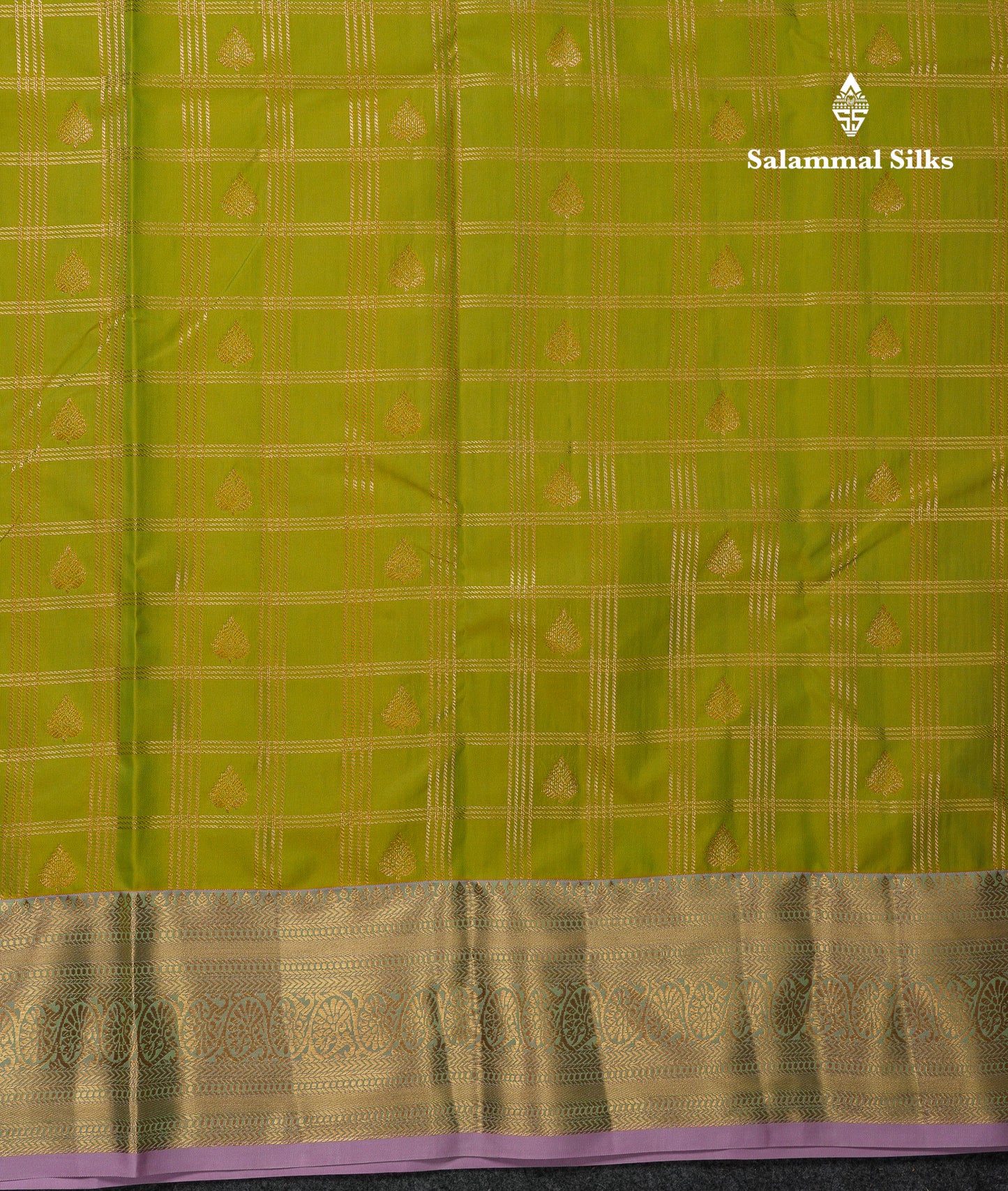 Beautiful Dual Tone Green Checks With Butta Semi Silk Saree With Contrast Lavender Traditional Evening Morning Border