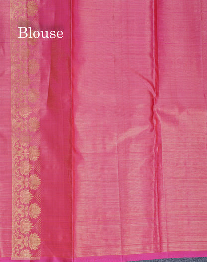 Beautiful Peach Fancy Vairaoosi Menakari Work Pure Kanjivaram Silk Saree with Contrast Pink Blouse