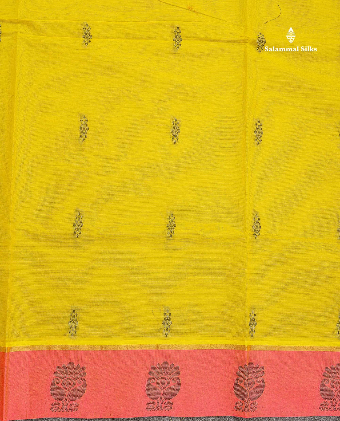 Pure Cotton Saree - Green Colour Body Thread Butta With Contrast Pink Border