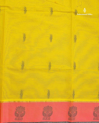 Pure Cotton Saree - Green Colour Body Thread Butta With Contrast Pink Border