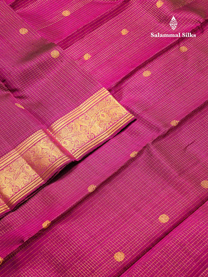 Beautiful Bottle Green Small Zari Checks With Butta Pure Kanjivaram Silk Saree With Traditional Evening Morning Border