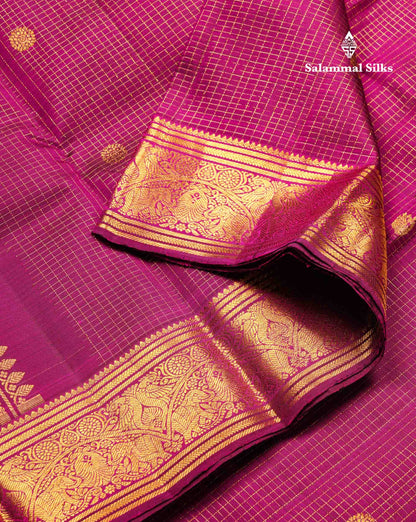 Beautiful Bottle Green Small Zari Checks With Butta Pure Kanjivaram Silk Saree With Traditional Evening Morning Border