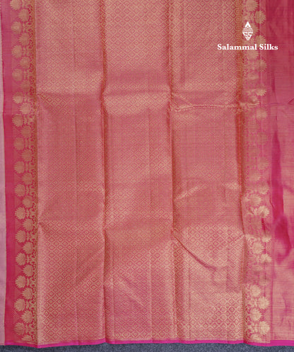 Beautiful Peach Fancy Vairaoosi Menakari Work Pure Kanjivaram Silk Saree with Contrast Pink Blouse