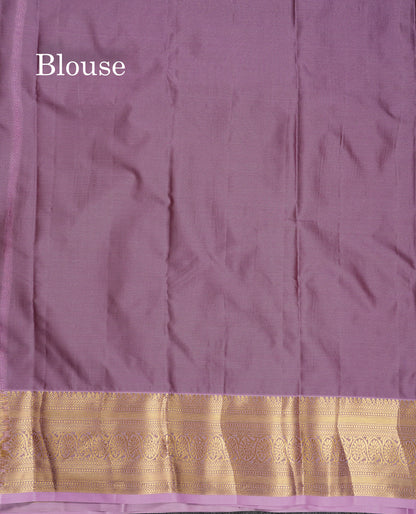 Beautiful Dual Tone Green Checks With Butta Semi Silk Saree With Contrast Lavender Traditional Evening Morning Border