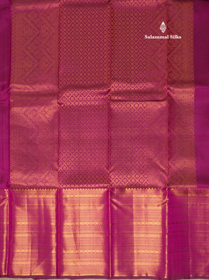 Kanjivaram Magenta Pure Silk Saree with Copper Zari Traditional Long Border