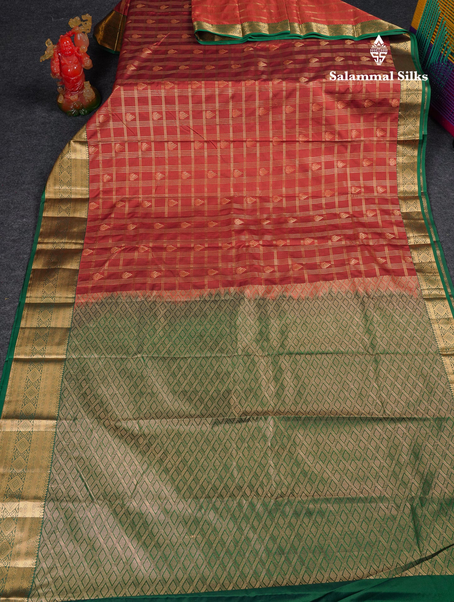 Beautiful Dual Tone Green Checks With Butta Semi Silk Saree With Contrast Lavender Traditional Evening Morning Border