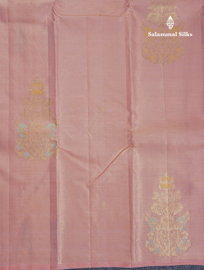 Beautiful Peach Fancy Vairaoosi Menakari Work Pure Kanjivaram Silk Saree with Contrast Pink Blouse