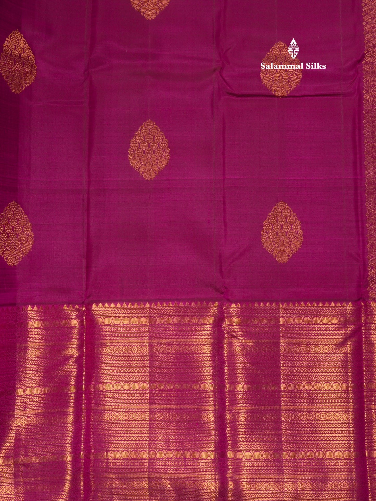 Kanjivaram Magenta Pure Silk Saree with Copper Zari Traditional Long Border