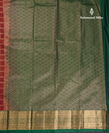 Beautiful Dual Tone Green Checks With Butta Semi Silk Saree With Contrast Lavender Traditional Evening Morning Border