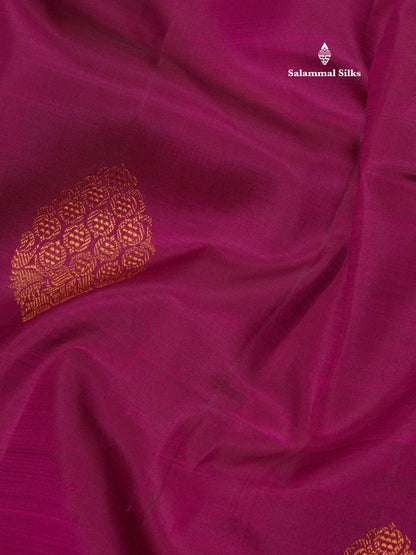 Kanjivaram Magenta Pure Silk Saree with Copper Zari Traditional Long Border