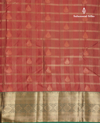Beautiful Dual Tone Green Checks With Butta Semi Silk Saree With Contrast Lavender Traditional Evening Morning Border