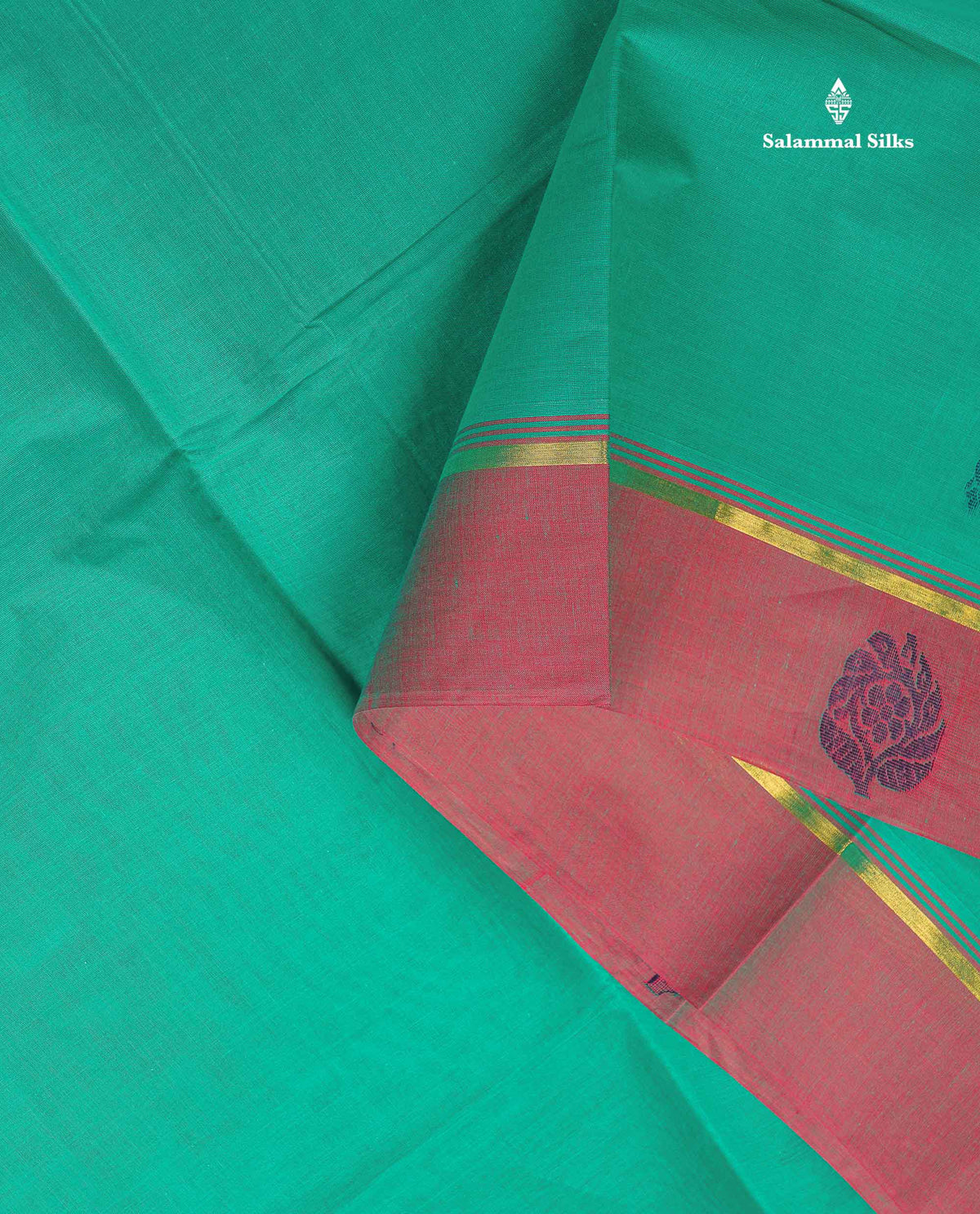 Pure Cotton Saree - Sapphire Green Colour Body Thread Butta With Contrast Pink Border