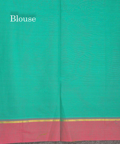 Pure Cotton Saree - Sapphire Green Colour Body Thread Butta With Contrast Pink Border