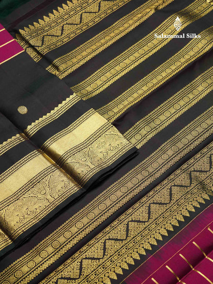 Beautiful Dual Tone Rust Orange Pure Kanjivaram Silk Saree With Contrast Dark Bottle Green Traditional Long Double Border