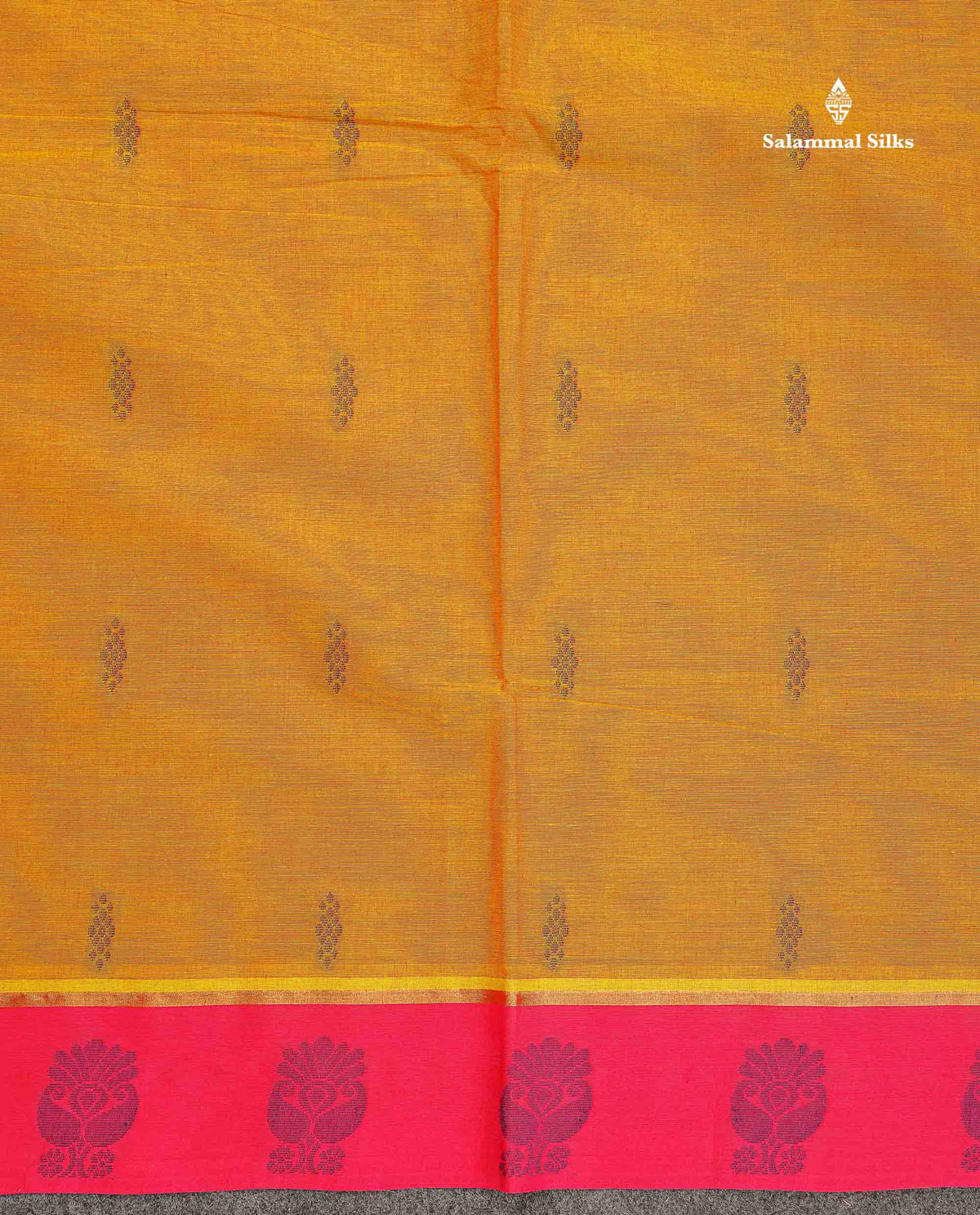 Pure Cotton Saree - Mustard Yellow Colour Body Thread Butta With Contrast Pink Border