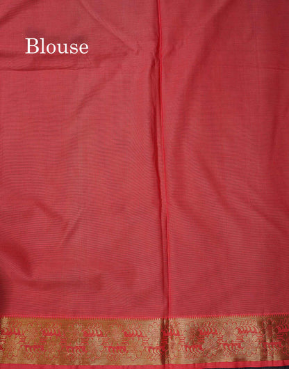 Beautiful Light Green Zari Buttas Cotton Mix Saree With Contrast Tomato Red Blouse