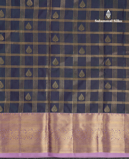 Beautiful Dual Tone Green Checks With Butta Semi Silk Saree With Contrast Lavender Traditional Evening Morning Border
