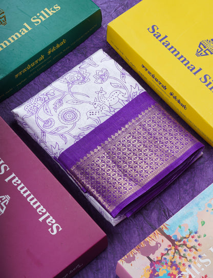 Beautiful White Printed Mahu Silk Fancy Saree With Contrast Chilly Red Border