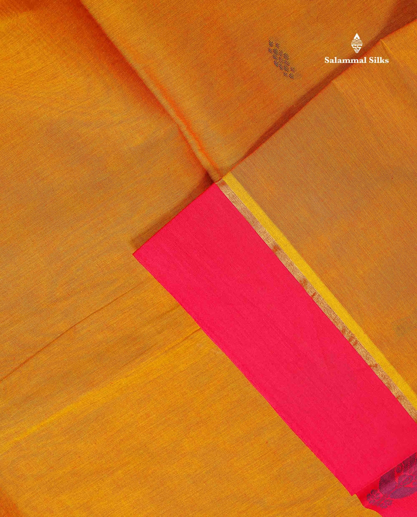 Pure Cotton Saree - Mustard Yellow Colour Body Thread Butta With Contrast Pink Border