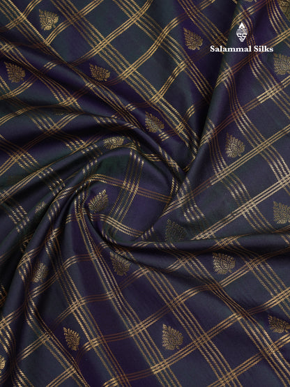 Beautiful Dual Tone Green Checks With Butta Semi Silk Saree With Contrast Lavender Traditional Evening Morning Border