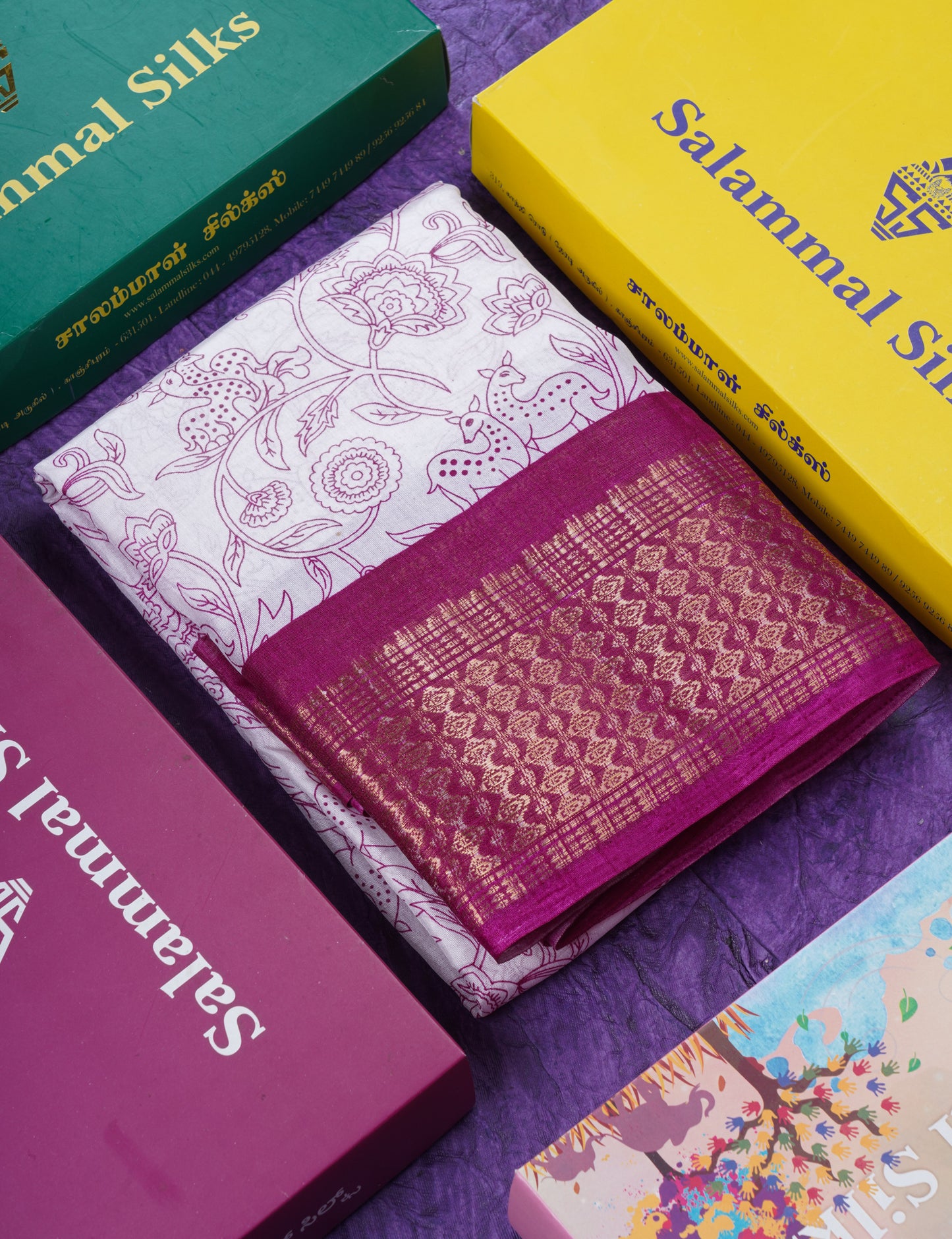 Beautiful White Printed Mahu Silk Fancy Saree With Contrast Chilly Red Border